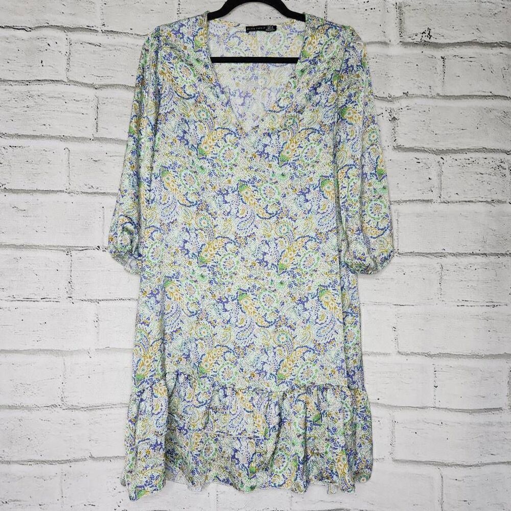 Black Tape Womens Multicolor Paisley Satin V-Neck Ruffled Hem Mini Dress Medium